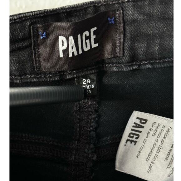 Paige Black Hoxton Ankle Peg Skinny Jeans Denim Mid Rise Frayed Hem Womens 24 - Picture 7 of 8